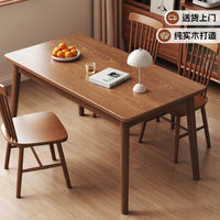 Nordic Solid Wood Dining Table Set with Chairs, Walnut Finish, Rectangular for Small Spaces