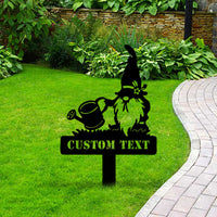 Garden Gnome Watering Can Hollow Iron Art Stake for Outdoor Lawn Decoration
