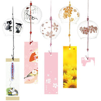 Japanese Style Glass Wind Chime with Cherry Blossom Design, Decorative Hanging Ornament for Gifts and Home Decor