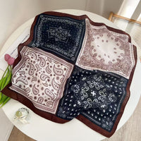 70cm Black and White Paisley Cotton Linen Scarf for Women, Spring Autumn Winter Neck Scarf