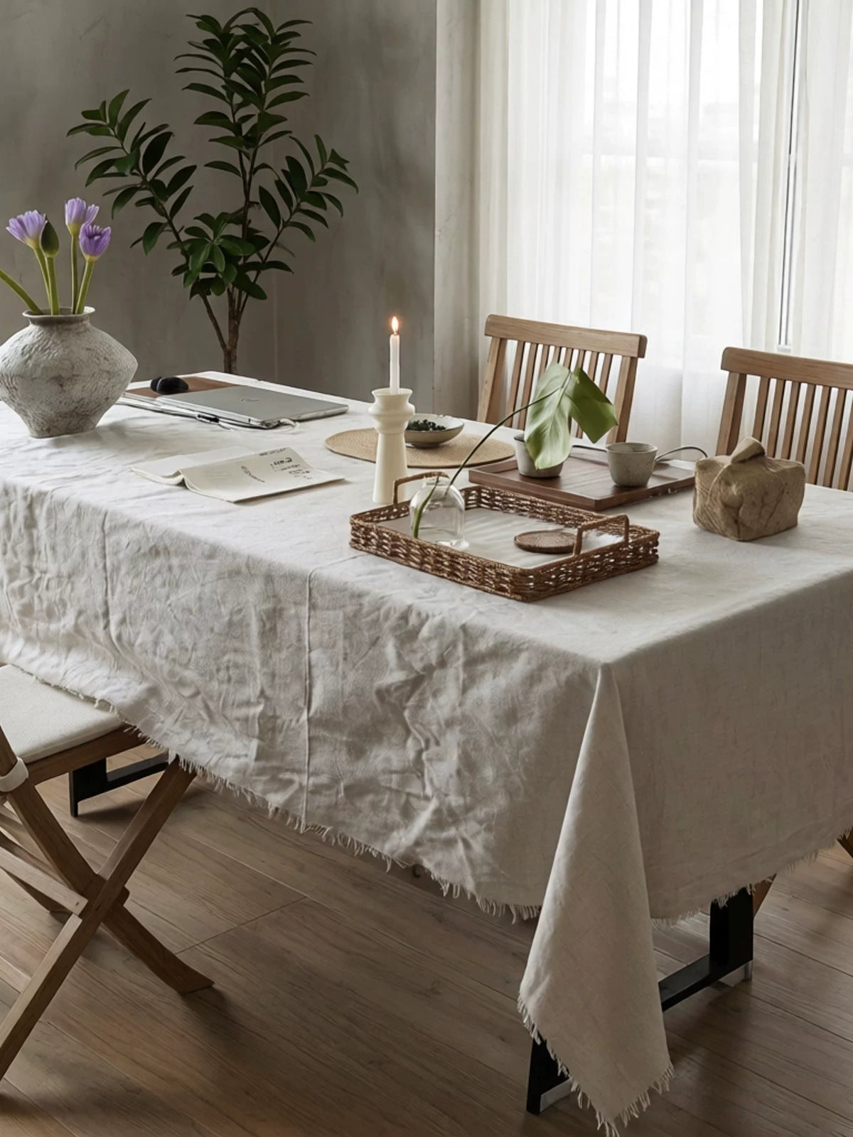 Japanese Wabi-Sabi Style Cotton Linen Tablecloth Solid Color Minimalist Chinese Nordic Fabric Table Cloth for Dining Table and Coffee Table