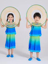 Kids Bamboo Style Performance Costume Set for Children's Day Dance and Fishing Role Play