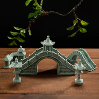 Miniature Stone Bridge and Boat Ornament for Bonsai Landscape Decor
