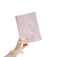 Handmade Daisy Fabric Book Cover for A5 Notebooks and Journals, Adjustable Protective Sleeve