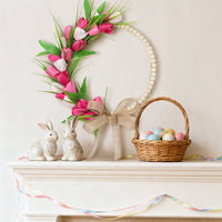 2026 New Spring Easter Wreath with Wooden Beads and Artificial Tulips for Door Decoration