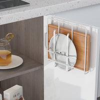 Stainless Steel Kitchen Cabinet Storage Rack, Double-Layer Drill-Free Hanging Shelf, Pot Lid Rack with Hooks and Cup Holder