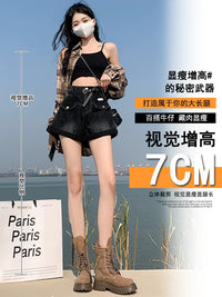 Women's High-Waist Black Denim Shorts with Rolled Hem and A-Line Design