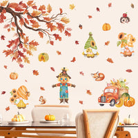 Thanksgiving Fall Cartoon Scarecrow Window Clings Maple Leaf Pumpkin Glass Decals
