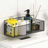 Pegboard Storage Basket Wall-Mounted Organizer for Bathroom & Vanity, No-Drill Iron Grid Basket