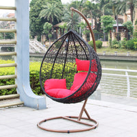 Outdoor Rattan Woven Egg Chair Swing with Stand, Waterproof UV-Resistant Hanging Basket Chair for Patio Balcony Garden