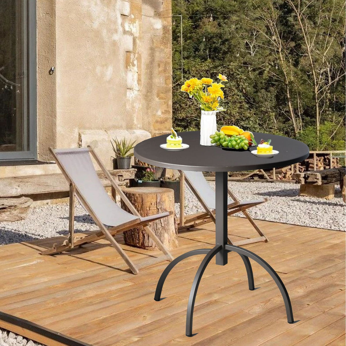 Outdoor Wrought Iron Bistro Set for Balcony Patio Cafe - 3-Piece Bar Table and Chairs
