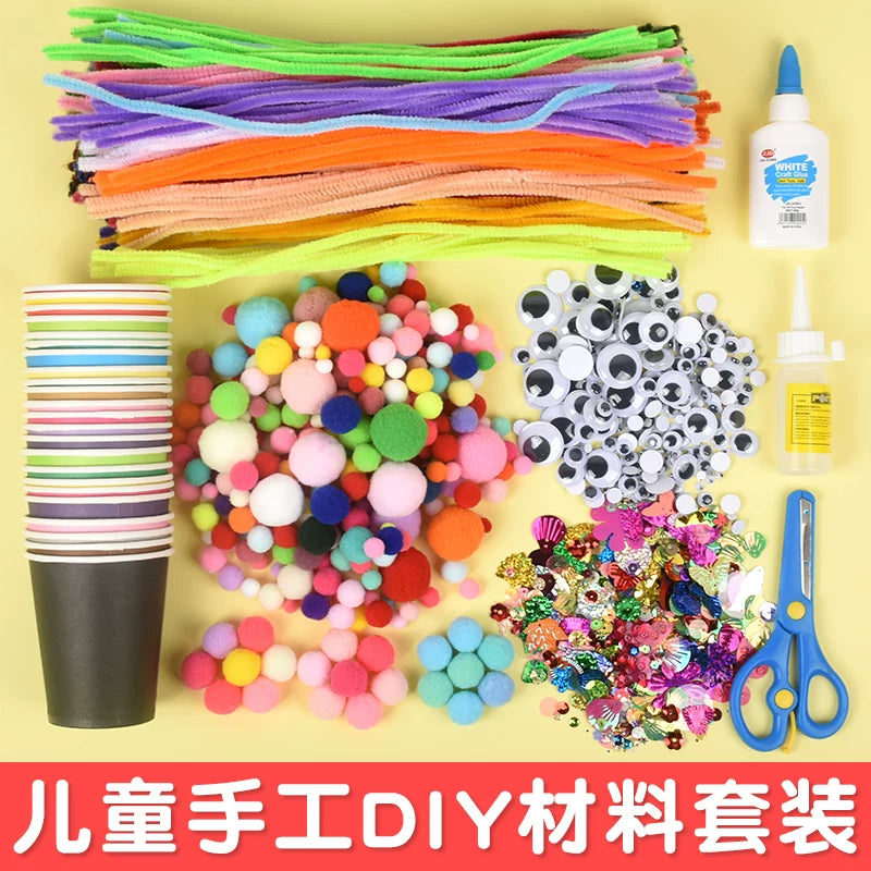 Chenille Stems Pipe Cleaners DIY Craft Kit for Kids, Assorted Colors Fluffy Sticks with Googly Eyes and Sequins