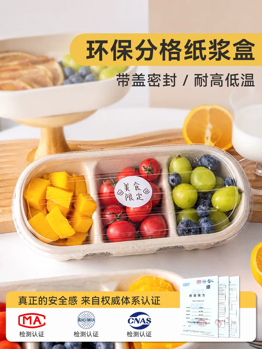 Eco-Friendly Divided Pulp Lunch Boxes for Picnics & Camping, Microwave & Freezer Safe