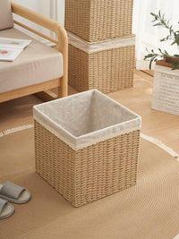 Handwoven Straw Storage Basket with Lid for Laundry, Snacks, and Home Organization