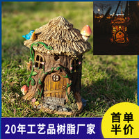 Solar Powered Resin Outdoor Garden House Ornament Landscape Night Light