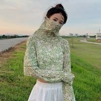 French Floral Sun Protection Shawl with Face Mask for Cycling and Outdoor Activities