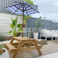 1.4m Outdoor Patio Umbrella with UV Protection, Foldable Wooden Pole Sunshade for Tables