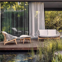 Nordic Outdoor Teak Sofa Set with Rattan Weave for Garden Patio Balcony