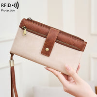 RFID Blocking Women's Tri-fold Long Wallet Multi-card Holder Vintage Fashion Clutch