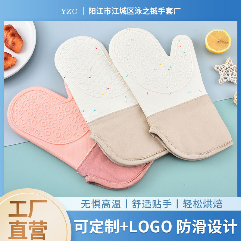 Silicone Oven Mitts with Cotton Lining, Heat Resistant Non-Slip Gloves for Baking and Grilling