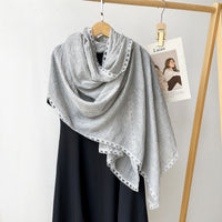 Summer Thin Cotton Linen Shawl Wrinkled Solid Color Sun Protection Scarf with Lace Trim