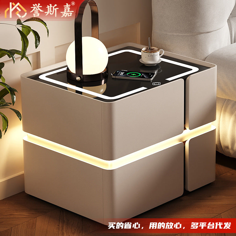 Smart Nightstand with Wireless Charging, Integrated Lamp, and Storage for Bedroom