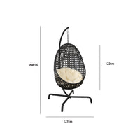 Indoor Outdoor Wicker Swing Chair with Stand, Rattan Hanging Basket Chair for Patio Garden Balcony
