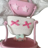 Cartoon Cotton Rope Woven Wall Hanging Storage Basket for Dorm Room, Bedroom, Home Use