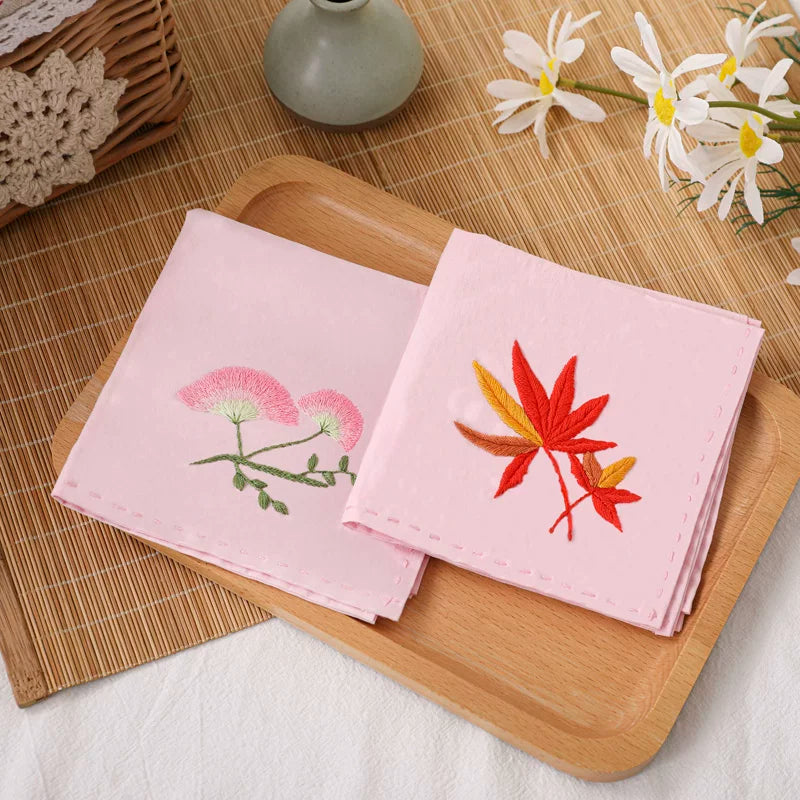 DIY Embroidery Handkerchief Kit for Beginners - Traditional Chinese Style Floral Patterns