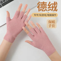 Unisex Half-Finger Heated Wool Silk Touchscreen Gloves for Winter Cycling & Office Work