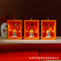 LED Lighted Desktop Photo Frame with Figurine, Hollow Carved Chinese Style Bedroom Decor, 7.5x10cm