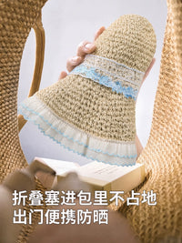 French Style Straw Sun Hat for Women and Kids - Wide Brim Beach Fisherman Hat with UV Protection
