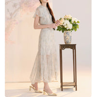 2026 Summer New Chinese Style Chiffon Floral Irregular Cheongsam Dress