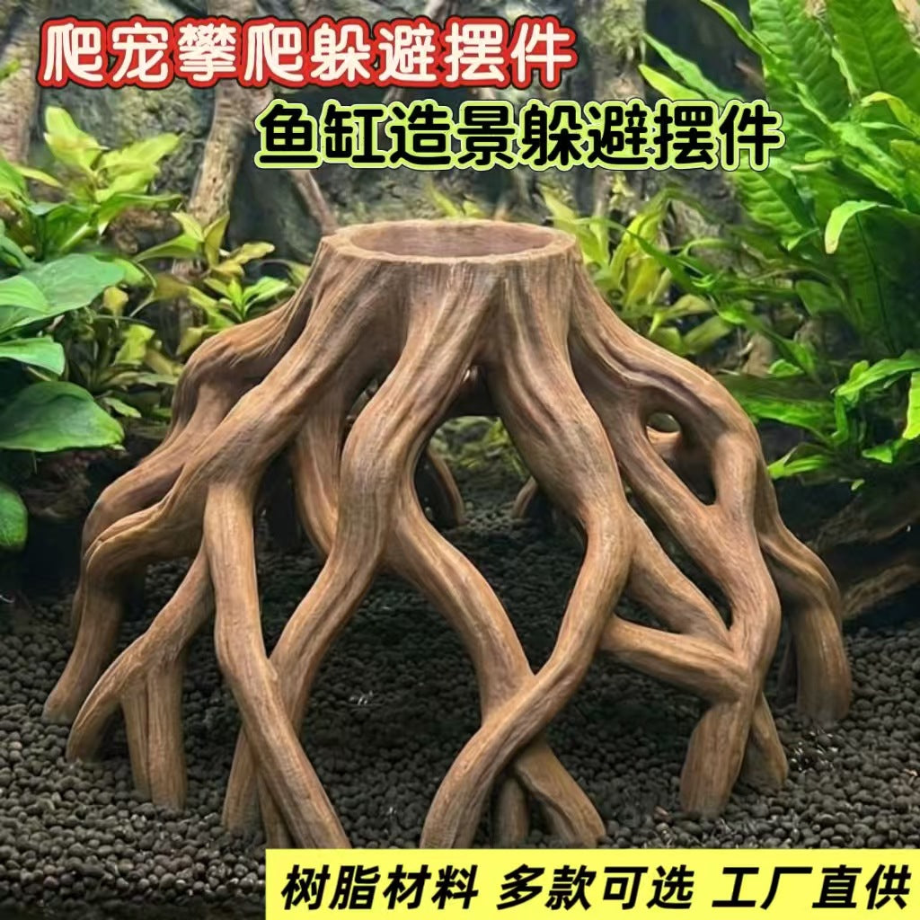 Aquarium Fish Tank Decoration Root Cave Reptile Breeding Box Climbing Tree Root Multi-hole Hiding Ornament