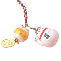 Japanese Ceramic Lucky Cat Wind Chime Charm with Double Bells