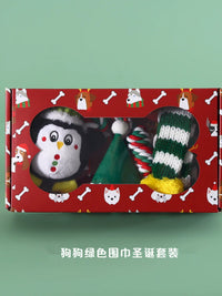Christmas Dog Toy Set with Scarf and Hat, Squeaky Chew Rope Toys for Festive Photos