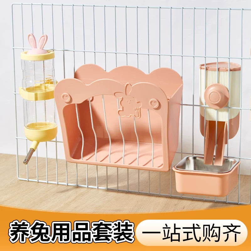 Jiexitu Rabbit Water Bottle Feeder with Hay Rack and Food Bowl Combo Set