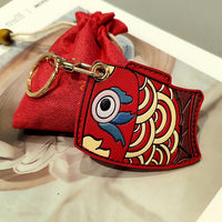 Chinese Style Koi Leather Keychain with Airtag Holder and Access Card Sleeve, Creative Gift for Bags and Backpacks