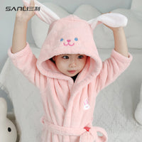 Sanli Kids Hooded Coral Fleece Bathrobe Cartoon Sleepwear for Boys and Girls