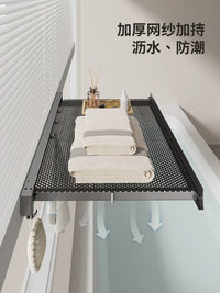 Good Wife Retractable Towel Rack for Bathroom, Wall-Mounted Folding Towel Holder with Hooks, No-Drill Installation