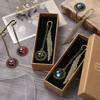 Creative Luminous Zodiac Feather Bookmark with Pendant, Retro European Style Metal Bookmark for Students