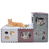 DIY Felt Cat Tunnel and Bed Cube Set - Foldable Multi-Combination Cat Toy with Scratch Pad