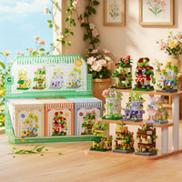 Miniature Building Blocks Flower Shop Street View Set with Windmill and Rose Garden, Educational Toy for Kids