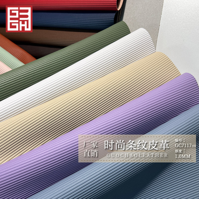 Embossed Semi-PU Faux Leather Fabric with Fine Stripe Pattern for Bags and Luggage, REACH Compliant, 16P Abrasion Resistant