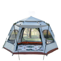 KL Automatic Pop-Up Hexagonal Camping Tent for 5-8 People with Skylight, Portable Outdoor Shelter