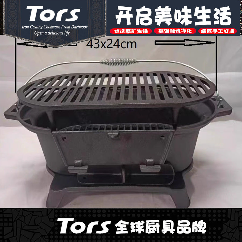 Taurus Cast Iron BBQ Grill with Grate, Large Charcoal Fire Pit for Outdoor Camping and Picnics