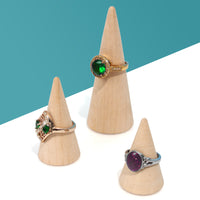 Creative Cone Ring Display Stand with Solid Wood Base for Jewelry Exhibition