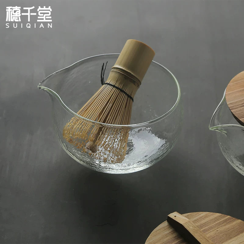 Suiqiantang Japanese Hammered Glass Matcha Bowl Set with Whisk and Scoop