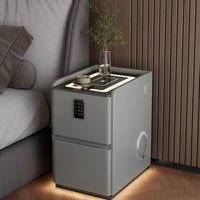 Smart Nightstand with Charging Station, Modern Minimalist Solid Wood Bedside Table, Narrow End Table for Bedroom