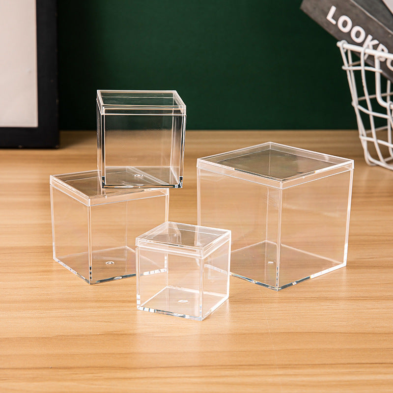 Square Clear Plastic Storage Box with Lid for Jewelry Cosmetics Figurines Candy